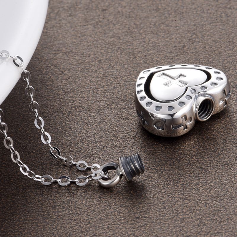 Einäscherung Halsketten 925 Sterling Silber Memory Herz Kreuz Anhänger Einäscherung Halskette für Asche