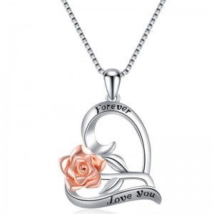 925 Sterling Silber Rose Herz Anhänger Anweisung Halskette personalisierte gravierte Halskette 2020 Design